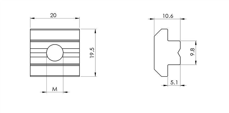 210611 - T-Nutenstein für 10 mm Nut / Schrauben, Muttern, Unterlegscheiben / Befestigungszubehör / Produkte / Alutec | Profili in alluminio, sistemi di trasporto e automazione industriale - Alutec Group 210611 - T-Nutenstein für 10 mm Nut / Schrauben, Muttern, Unterlegscheiben / Befestigungszubehör / Produkte / Alutec | Profili in alluminio, sistemi di trasporto e automazione industriale - Alutec Group