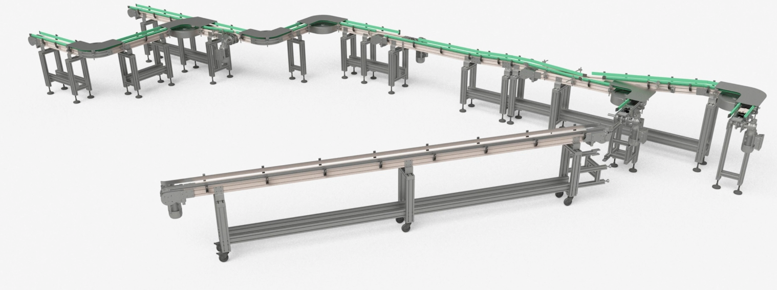 Progetto di nastro trasportatore a tapparella di Alutec con possibilità di configurazione in base alle esigenze del cliente.